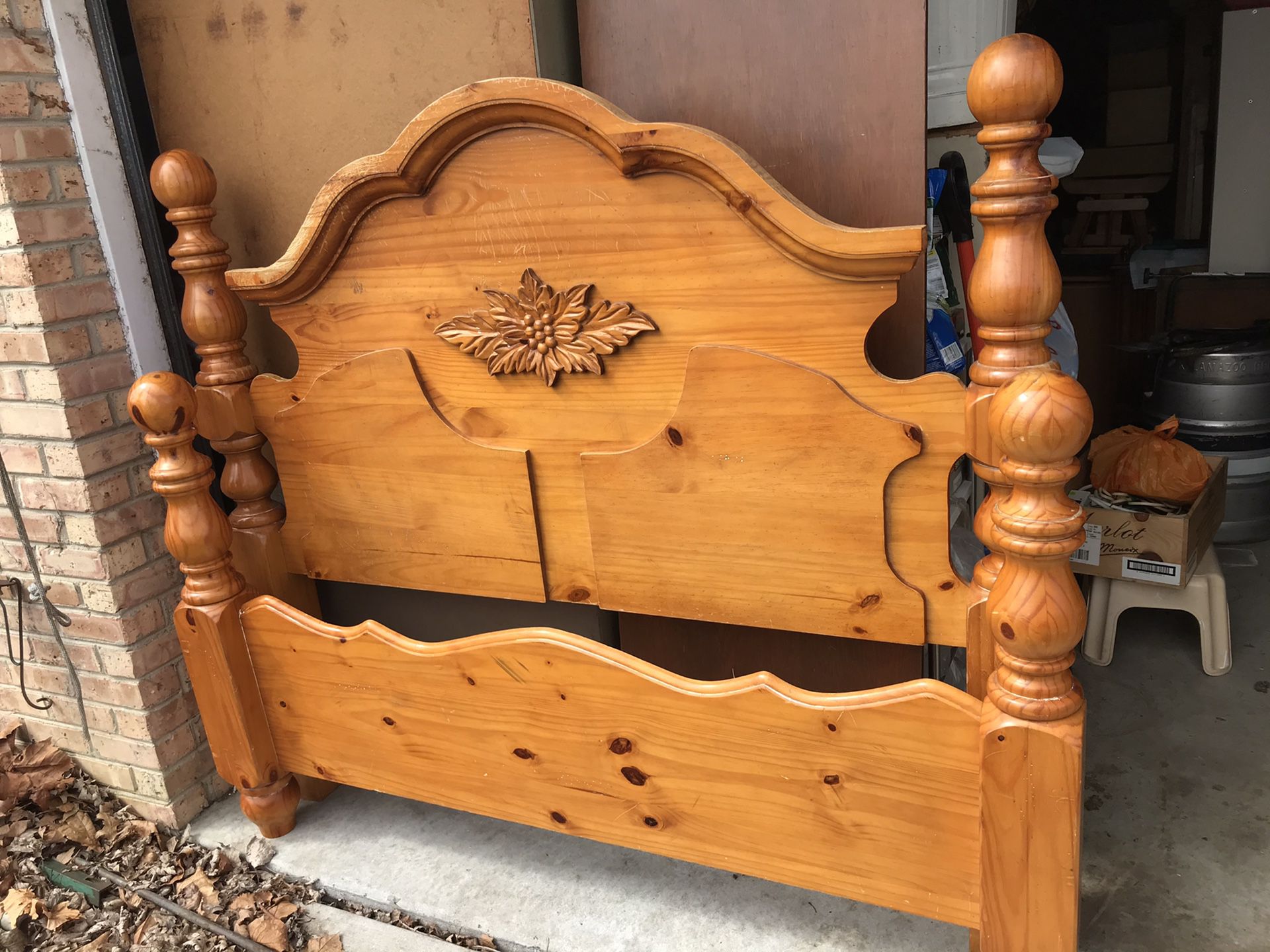Solid pine queen bed frame and mirror