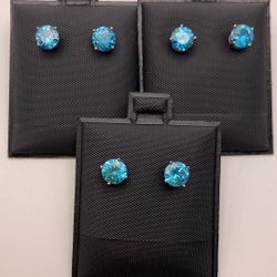 Lab Sapphire In Silver Earrings 