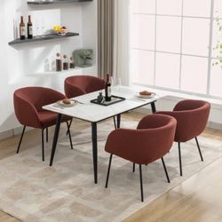 Boucle Fabric Dining Chairs Set of 2, Modern Accent Chairs with Metal Frame, wine red F26