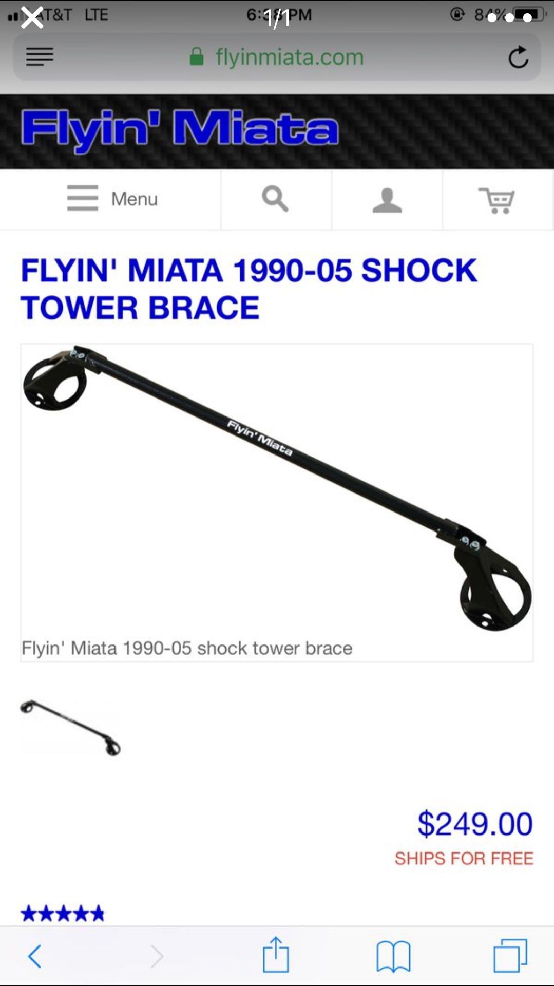 NA / NB Miata FLYIN' MIATA 199005 SHOCK TOWER BRACE for Sale in Boca
