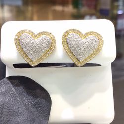 10k Gold Natural Big Diamond Heart Earrings ❤️❤️ With Screw Back Available..💎💎💎