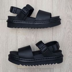 Dr. Martens Voss Hydro Leather Platform Sandals Triple Black Women's Size 8 New