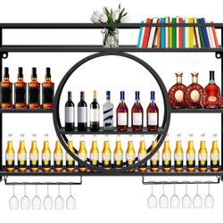 Brand New In The Box- Iron wall mounted wine rack, modern minimalist wall mounted wine cabinet with wine cup holder, detachable wall mounted wine cabi
