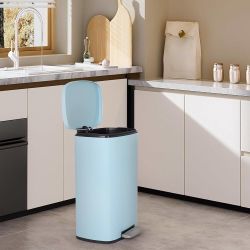 8 gallon (30L) Trash Can with Soft-Close Foot Pedal, Fingerprint Proof Stainless Steel Can for Kitchen, Home, Office, Bedroom, Bathroom - Blue