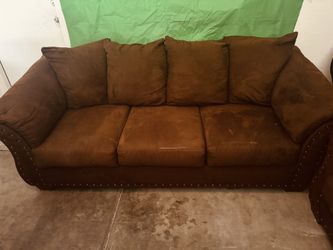 Living Room Brown Suede Sofa/ Couch