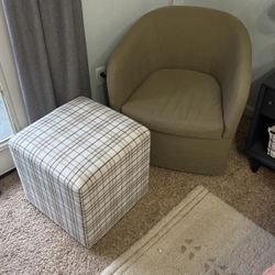 Linen Swivel Barrel Chair And Ottoman 