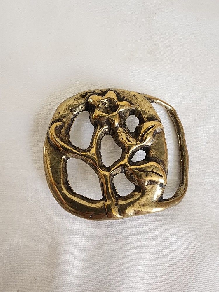 Vintage Belt Buckle Solid Brass 70’s Open Floral Design