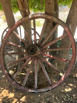 Antique 53” Wooden Wagon Wheel – Original Iron Rim -Very Heavy– $325