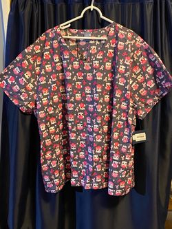 Lot of 3 Printed Scrub Top with Owl Pattern