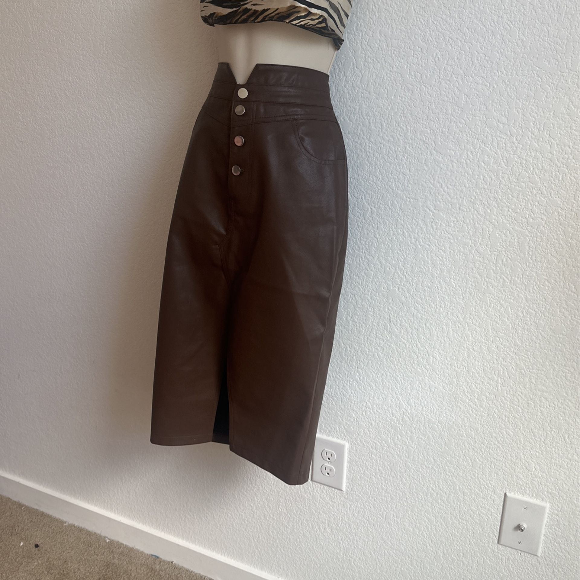 Brown Leather Skirt 