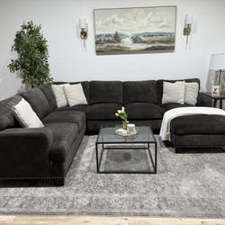 Large Brown Studded Sectional Couch - Delivery Available 