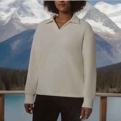 Mondetta Women Corduroy Fleece Pullover,White,Medium Social & Environment Impact