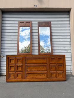 MCM Brutalist Lowboy Dresser With Mirrors