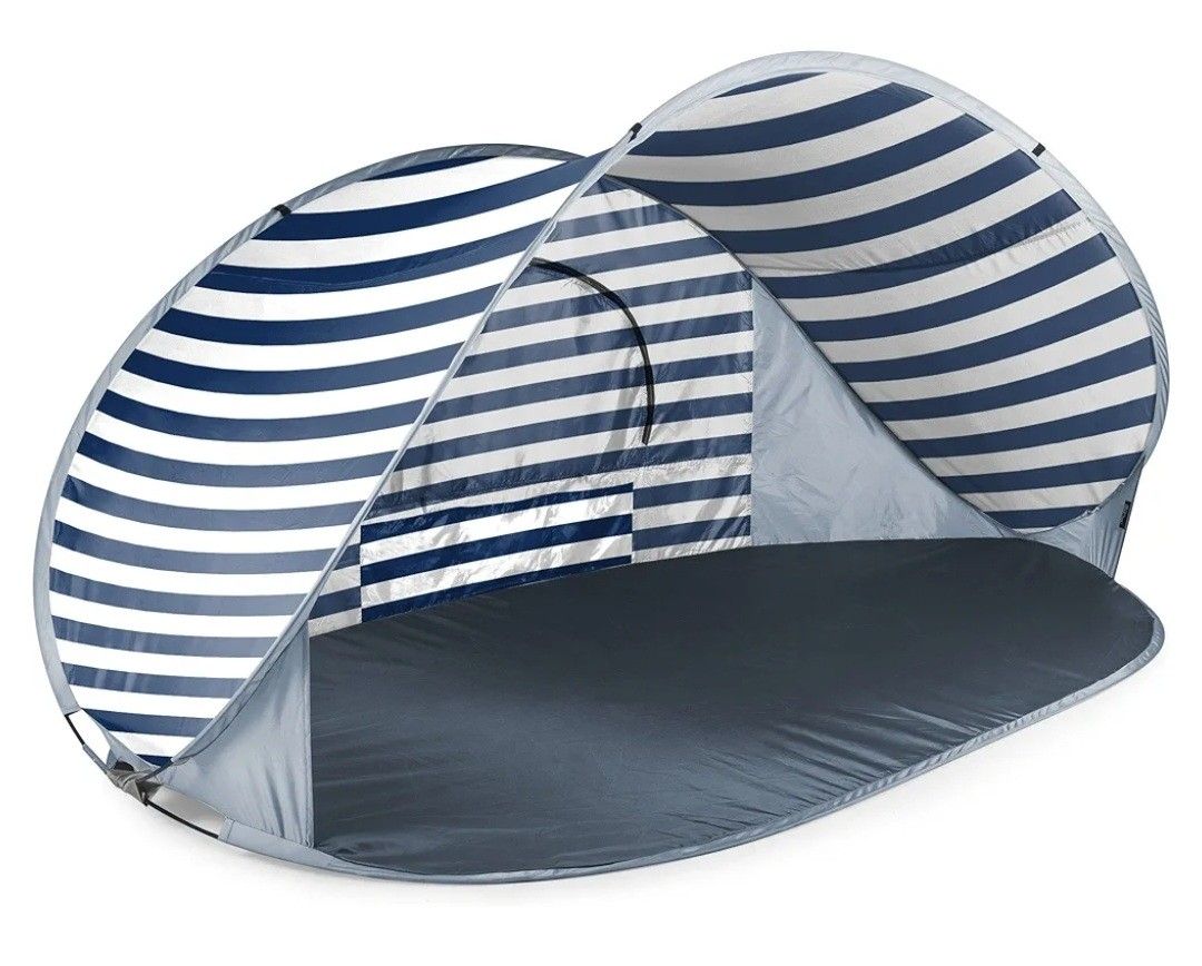 ONIVA - a Picnic Time brand - Manta Portable Beach Tent - Pop Up Tent - Beach Sun Shelter Pop Up, (Navy Blue & White Stripe)