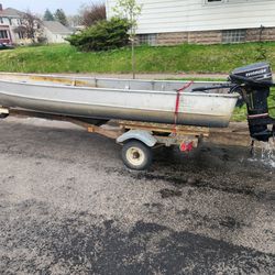 14ft Boat W/ Motor And Trailer