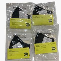 All In Motion Adult Reusable Face Mask Black 4 Pack OSFM New