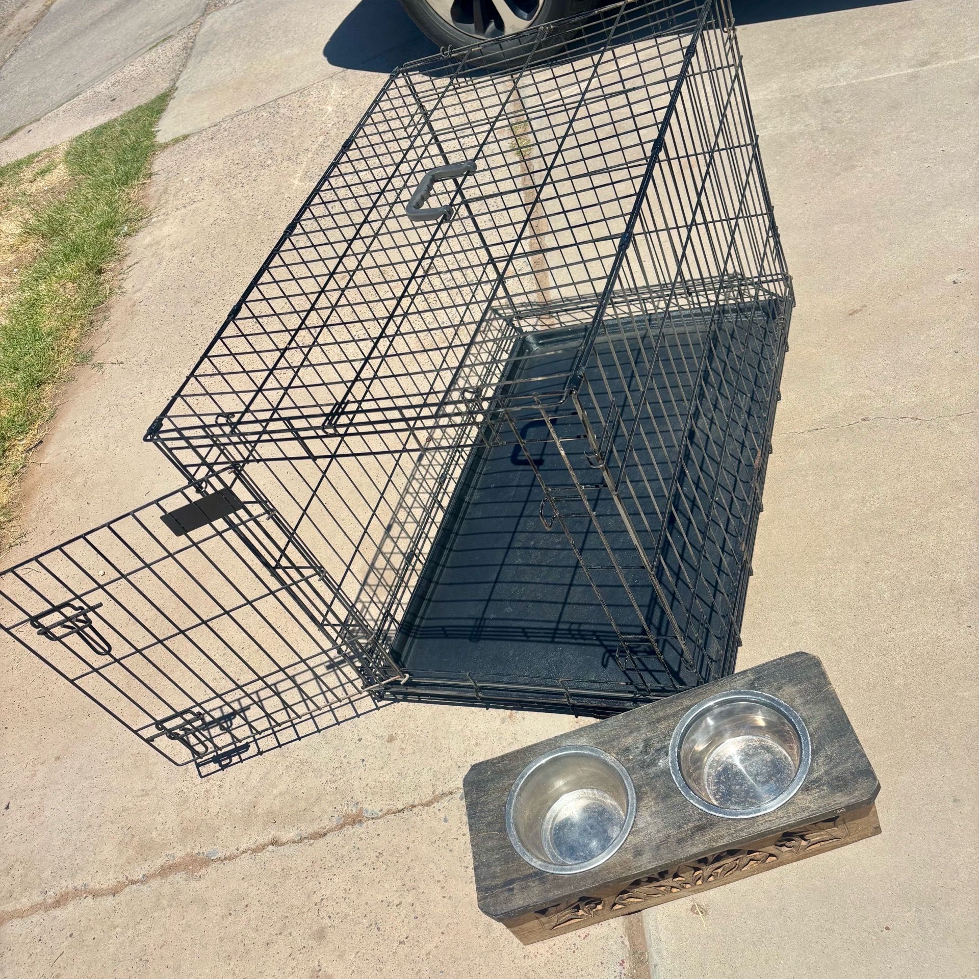 cage for dog 36" by 25"and food containers all $45