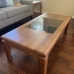 Solid Oak Glass Top Coffee Table