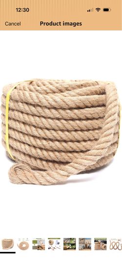 Heavy Duty Jute Rope - 1 Inch, 50 Feet, Natural Hemp for Crafts, Gardening, Bundling, Climbing, Hammock, Nautical, Tug of War, Railings, Home Decorati