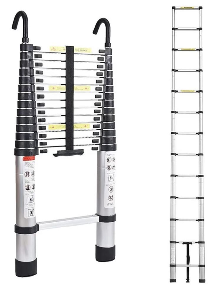 Telescoping Extension Ladder 4.4M/14.5ft Aluminium Extension Telescopic Ladder Multi-Purpose Foldable Ladders and Roof Hook Portable Space-Saving Max