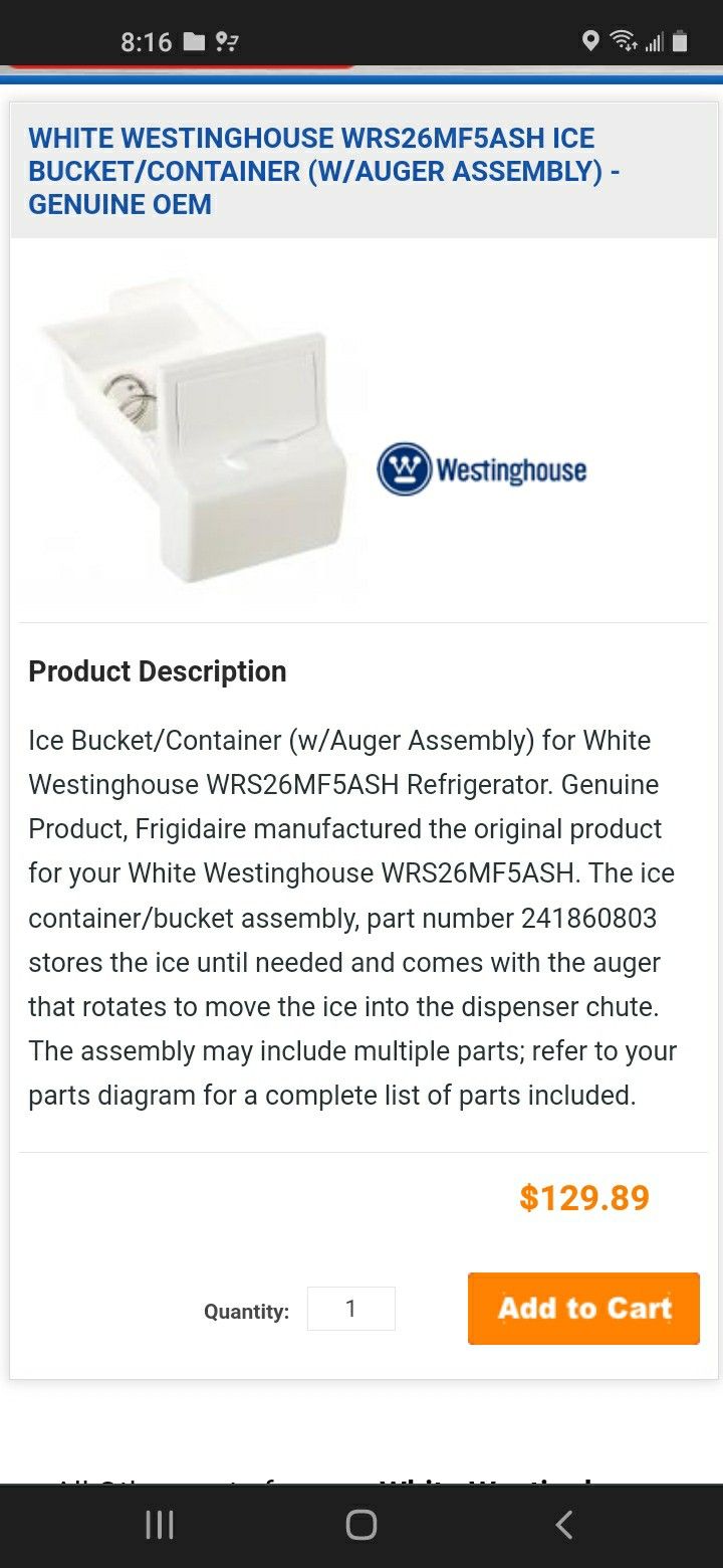 White Westinghouse Ice Bucket/ Container