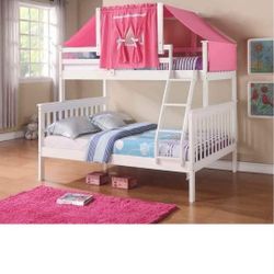 DONCO Twin/Full White Mission Bunk Bed with Pink Tent Kit