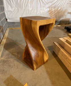 14 inch by 30 in hand carved wooden end table in Walnut finish