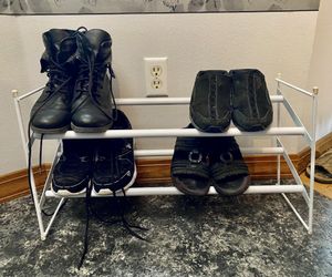 Small Shoe Rack, Entryway, Hallway and Closet Space Saving Storage and Organization (2-Tier, White) holds 6 pairs