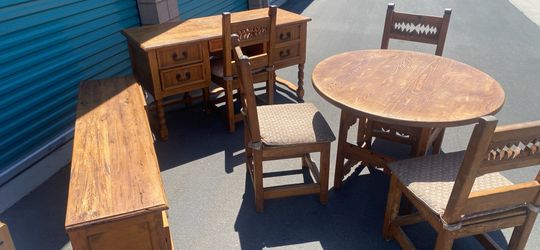 Wormy wood dining set