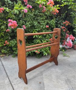 Vintage wooden heart cut out quilt/blanket rack