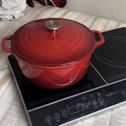 CROFTON Dutch Oven CAST IRON Red ENAMEL  Pot with Lid