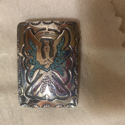 Native American Belt, Buckle, Riel, Silver, Turquoise, 