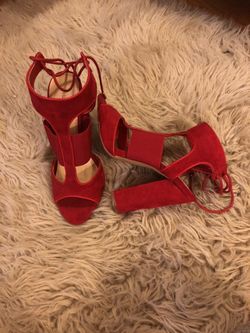 Red chunky heels