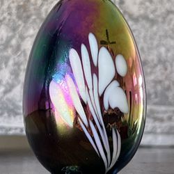 Vintage Iridescent Ash Glass Egg Paperweight, Mount St Helens Glass, Signed & Dated 83’