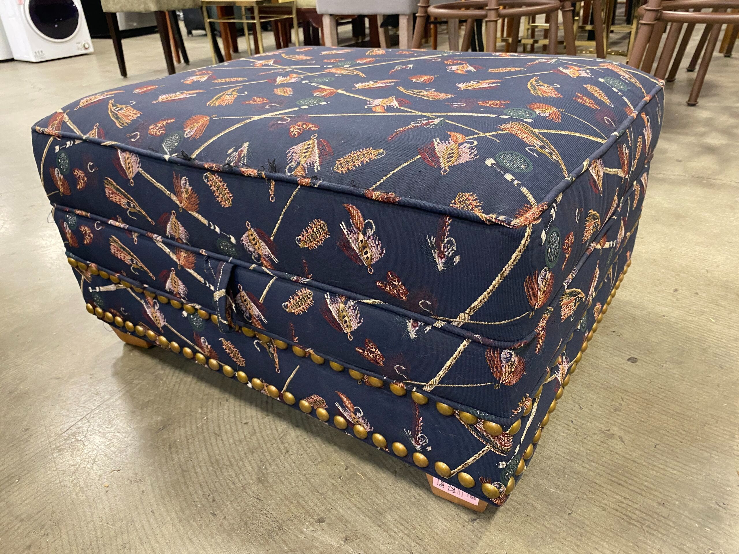 Navy Blue Novelty Pattern Storage Ottoman