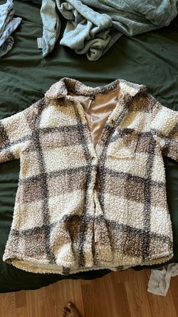 SHEIN Plaid Sherpa Coat
