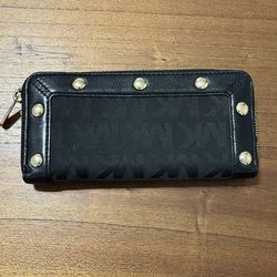 Michael Kors black on black logo, gold stud, full zip wallet