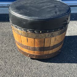 Vintage Rustic Whiskey Wine Oak Wood Barrel Ottoman Rolling Stool Footstool 21”