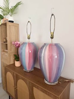 Pair of Oversized Vintage Post Modern Ceramic & Lucite Table Lamps 1980s