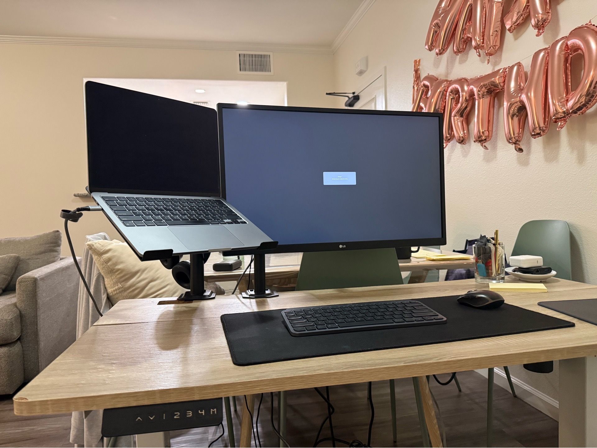 SHW 48-Inch Electric Height Adjustable Standing Desk with Drawer, Memory, Maple