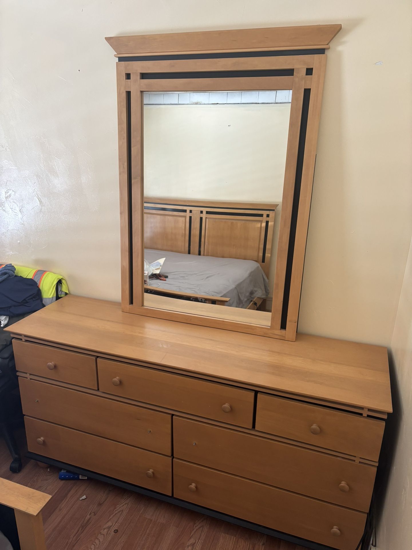 Bed frame and Mattress & Matching Dresser w/ Mirror - Great Condition! Must Go!