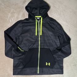 Men’s Under Armour Full Zip Hooded Jacket Black w/ Neon Green Trim Size Large
