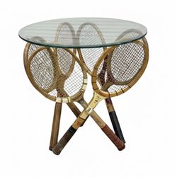 Vintage Handmade Tennis Racket Table – 24” Glass Top