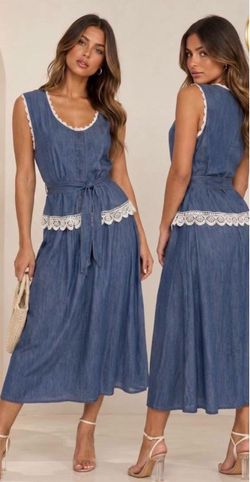 Denim Midi two piece set with Lace Trim