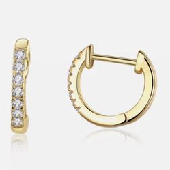 Gold Plated Huggie Hoop Earrings With Cubic Zirconia Unisex Fashion Jewelry