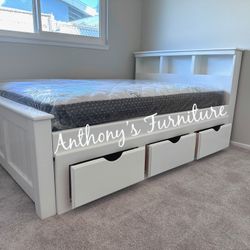 White Full Bed With Drawers And Mattress