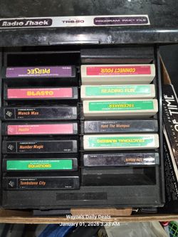 TI-99/4A Game Cartridge Lot (13 total) + TRS-80 Storage Case – Vintage Retro Computer