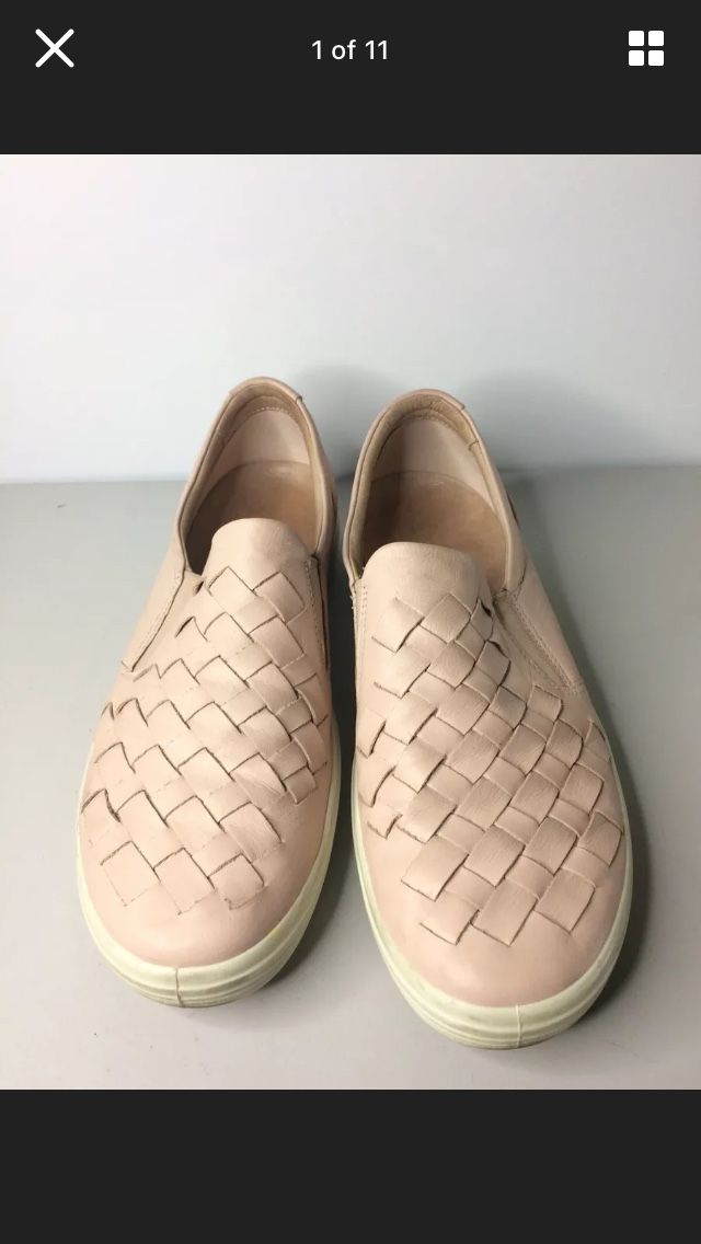ECCO Soft 7 Woven Soft Pink Leather Slip-On Sneaker Sz 41 Extra Wide