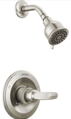 Delta Foundations 13 Series 2-Spray Shower Faucet Set, Brushed Nickel Shower Head And Handle Set, Valve Trim Kit, Stainless BT13210-SS (Valve Not Incl
