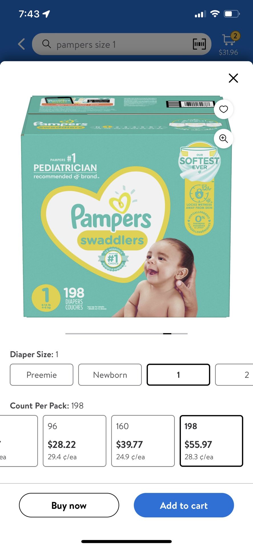 Pampers Diapers Size 1 